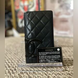CHANEL Combon Line Black Lambskin Bifold